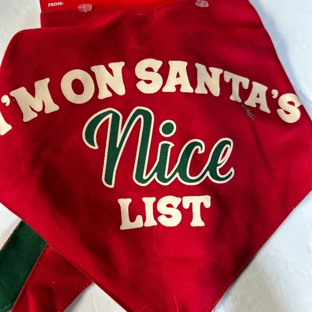 2 Christmas dog bandanas naughty nice gift L/XL